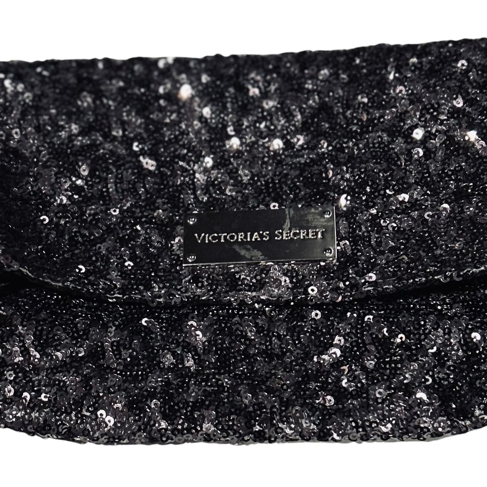Victoria's Secret Black and Silver Sequined Evening Clutch Bag